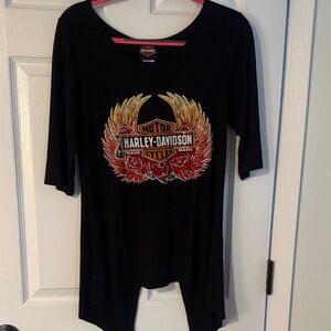Harley-Davidson Black Tee with Red and Gold Wings